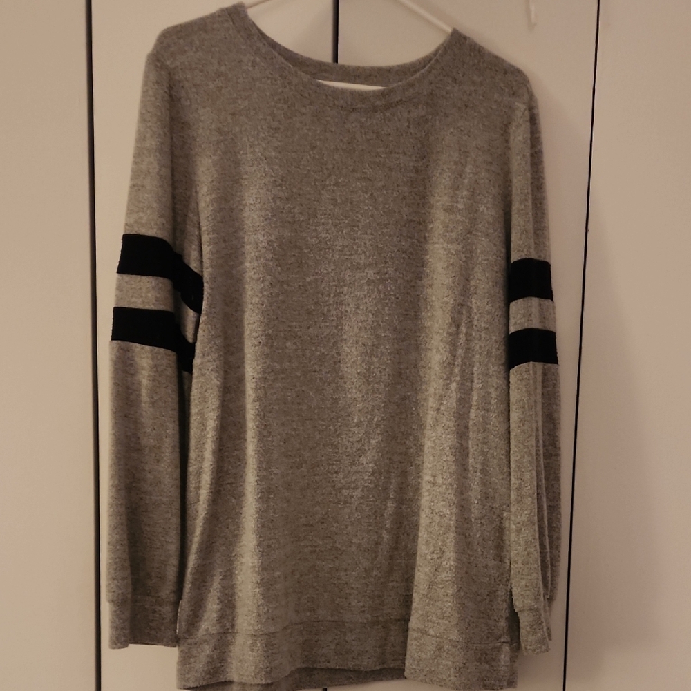 Gray Sweater with Black Stripes